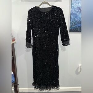 Chic Black Sequin Dress with Ruffle Sleeves